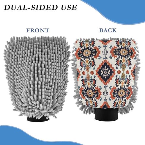 قفازات غسيل وتجفيف السيارات من ALAZA Vintage Ikat Flowers Aztec Art خالية من الخدوش، قطعتان من قفازات الغسيل والتجفيف المصنوعة من الألياف الدقيقة الماصة/الشانيل، مقاس L in Kuwait