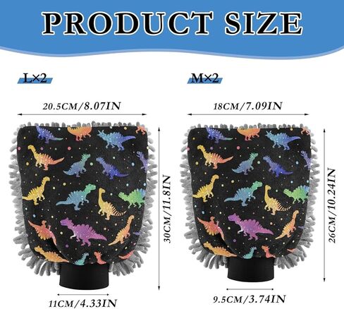قفازات غسيل وتجفيف السيارة من ALAZA Rainbow Dino Polka Dots خالية من الخدوش، قطعتان من الألياف الدقيقة الماصة/الشانيل للغسيل والتجفيف، مقاس M in Kuwait