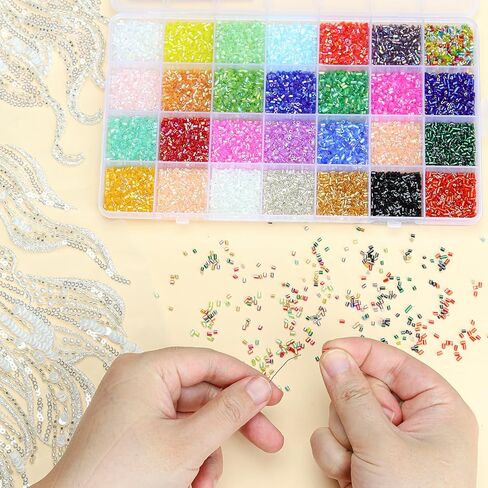 8400pcs Embroidery Bugle Beads, 3mm Tube Iridescent Beads Embroidery Kit for Bracelet Necklaces Crafts Jewelry Making Supplies for Adult (28 Colors) in Saudi Arabia