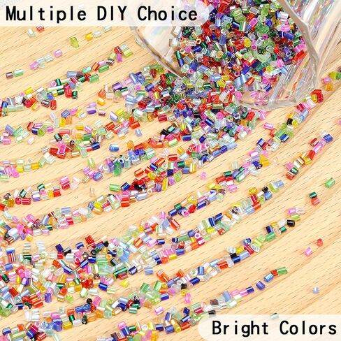 8400pcs Embroidery Bugle Beads, 3mm Tube Iridescent Beads Embroidery Kit for Bracelet Necklaces Crafts Jewelry Making Supplies for Adult (28 Colors) in Saudi Arabia