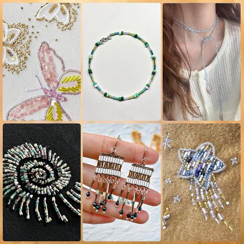8400pcs Embroidery Bugle Beads, 3mm Tube Iridescent Beads Embroidery Kit for Bracelet Necklaces Crafts Jewelry Making Supplies for Adult (28 Colors) in Saudi Arabia