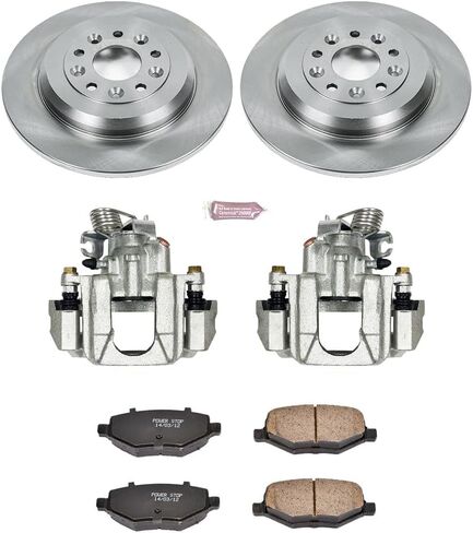 طقم الفرامل الخلفية والفرجار PowerStop لسيارة Ford Explorer 2011-19 |Flex 2010-19 |Taurus 2013-19 - وسادات الفرامل السيراميكية + الفرجار + استبدال دوارات القرص، KCOE4744 in Kuwait