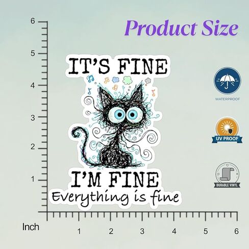 Its Fine I'm Fine Everything is Fine Cat Dad Cat Mom Funny Sticker 5 inch, Waterproof Vinyl Decal for Laptop, Water Bottles, Removable Indoor and Outdoor Use for Car, Truck, Van in Saudi Arabia
