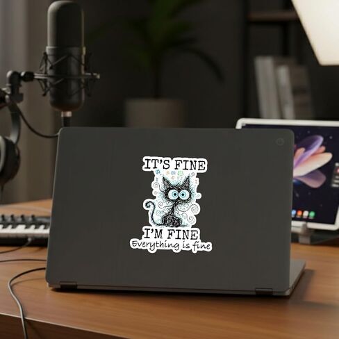 Its Fine I'm Fine Everything is Fine Cat Dad Cat Mom Funny Sticker 5 inch, Waterproof Vinyl Decal for Laptop, Water Bottles, Removable Indoor and Outdoor Use for Car, Truck, Van in Saudi Arabia