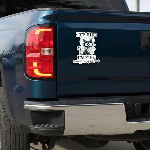 Its Fine I'm Fine Everything is Fine Cat Dad Cat Mom Funny Sticker 5 inch, Waterproof Vinyl Decal for Laptop, Water Bottles, Removable Indoor and Outdoor Use for Car, Truck, Van in Saudi Arabia