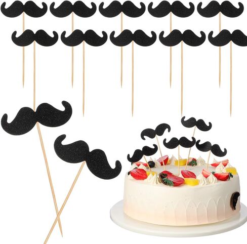 Moustache Cake Topper 40Pcs Funny Baking Picks for Birthday Party Decorations Cupcakes and Desserts in Kuwait