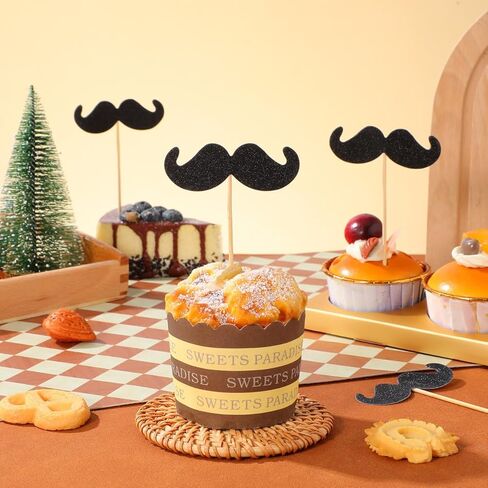 Moustache Cake Topper 40Pcs Funny Baking Picks for Birthday Party Decorations Cupcakes and Desserts in Kuwait