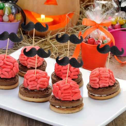 Moustache Cake Topper 40Pcs Funny Baking Picks for Birthday Party Decorations Cupcakes and Desserts in Kuwait