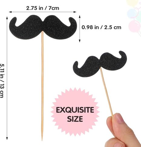 Moustache Cake Topper 40Pcs Funny Baking Picks for Birthday Party Decorations Cupcakes and Desserts in Kuwait