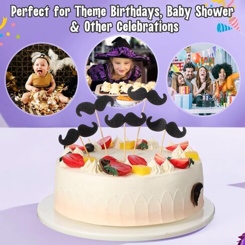 Moustache Cake Topper 40Pcs Funny Baking Picks for Birthday Party Decorations Cupcakes and Desserts in Kuwait
