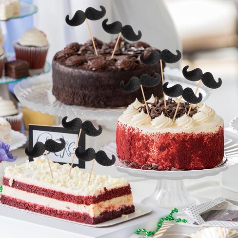 Moustache Cake Topper 40Pcs Funny Baking Picks for Birthday Party Decorations Cupcakes and Desserts in Kuwait