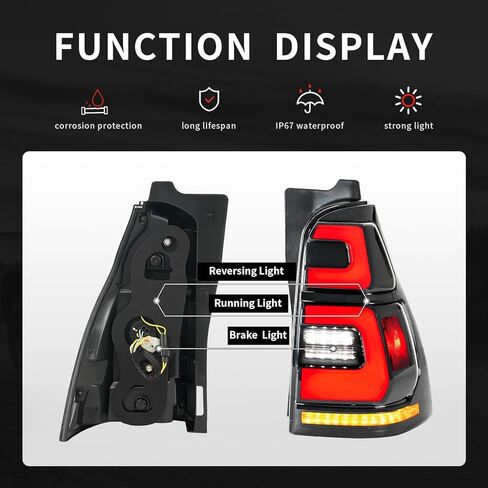 KARPAL Pair LED Tail Light Assembly Black Housing Red Compatible with 2003-2009 Toyota 4runner Animation Sequential Rear Tail Lamp in Kuwait