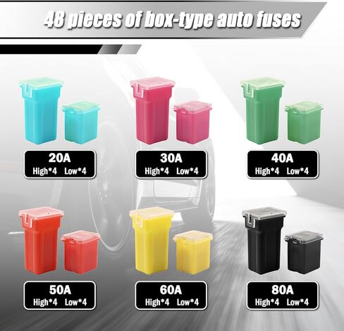 48PCS Tall & Low Profile Jcase Fuse Assortment Kit,Box Shaped Car Fuses Assortment Kit Includes 20A 30A 40A 50A 60A 80A,Professional Automotive Fuses Assortments Kits in Saudi Arabia