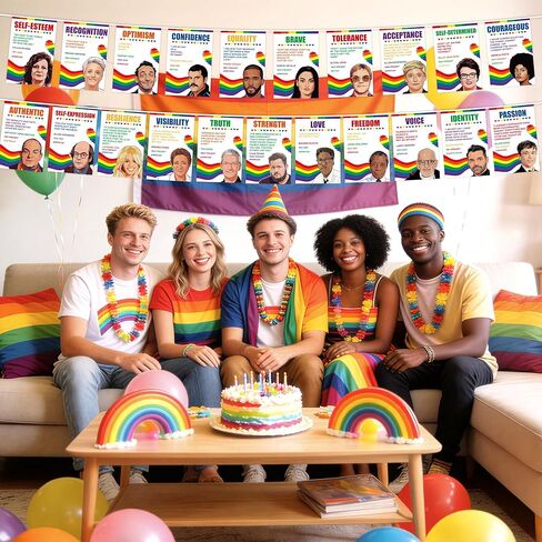 Progress Pride Banner - 21 Pcs LGBT String Flags Bunting, 19ft Long Gay Lesbian Hanging Decor for Pride Month Party Parade in Saudi Arabia