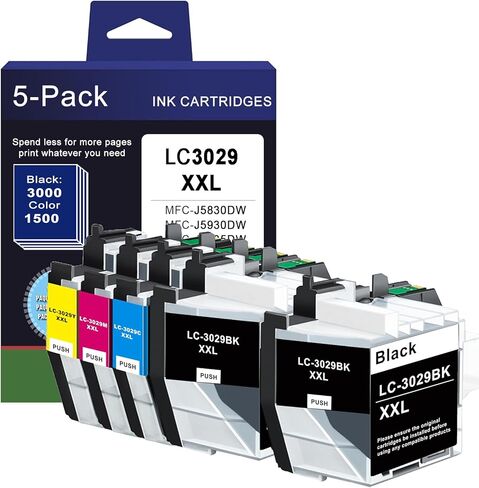 خرطوشة حبر LC3029XXL عالية الإنتاجية بديلة لخرطوشة الحبر Brother LC3029 XXL LC3029BK LC 3029 تستخدم مع MFC-J5830DW MFC-J5930DW MFC-J6535DW MFC-J6935DW (2BK/C/M/Y، 5 عبوات) in Kuwait