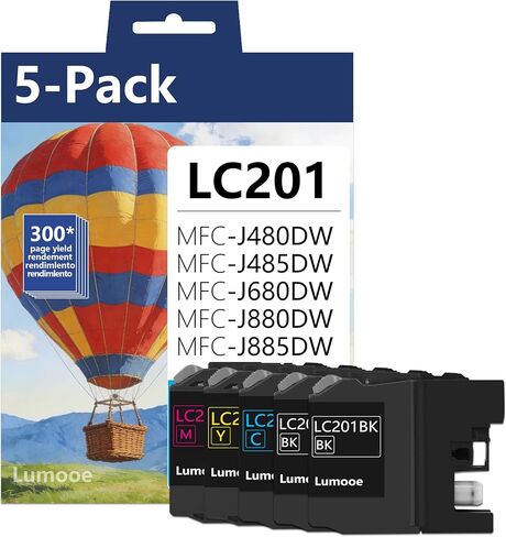 LC201 LC203XL High Yield Ink Cartridges 5-Pack (Includes 2 LC201BK, 1 LC201C, 1 LC201M,1 LC201Y) Replacement for Brother MFC-J880DW MFC-J885DW MFC-J460DW MFC-J4620DW MFC-J480DW Printer in Saudi Arabia