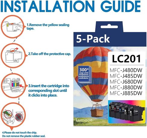 LC201 LC203XL High Yield Ink Cartridges 5-Pack (Includes 2 LC201BK, 1 LC201C, 1 LC201M,1 LC201Y) Replacement for Brother MFC-J880DW MFC-J885DW MFC-J460DW MFC-J4620DW MFC-J480DW Printer in Saudi Arabia