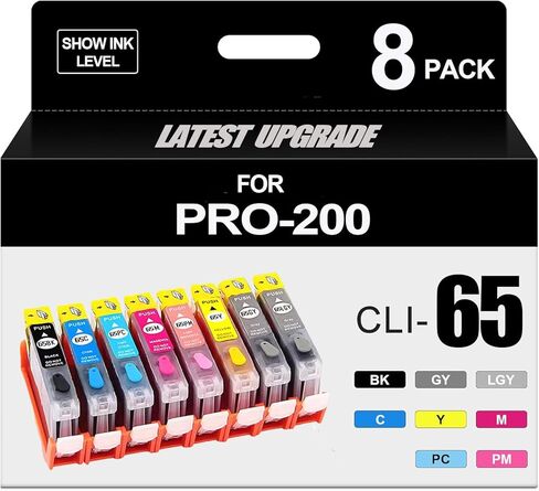 CLI-65 CLI65 Ink Cartridge Use for PIXMA PRO-200 PRO-200S Printers (8 Pack)(Display Ink Level) in Saudi Arabia