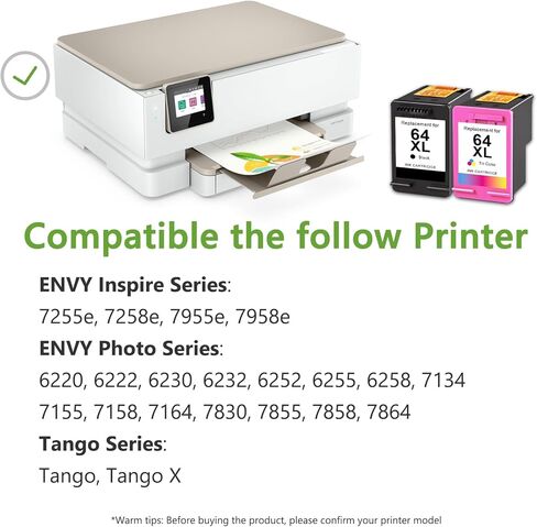 خرطوشة حبر سوداء وملونة 64 XL 64XL بديلة لخرطوشة حبر HP Ink 64XL HP64 لطابعة HP Envy Photo 7855 7858 7155 6255 7100 7800 Tango (عبوتان) in Kuwait
