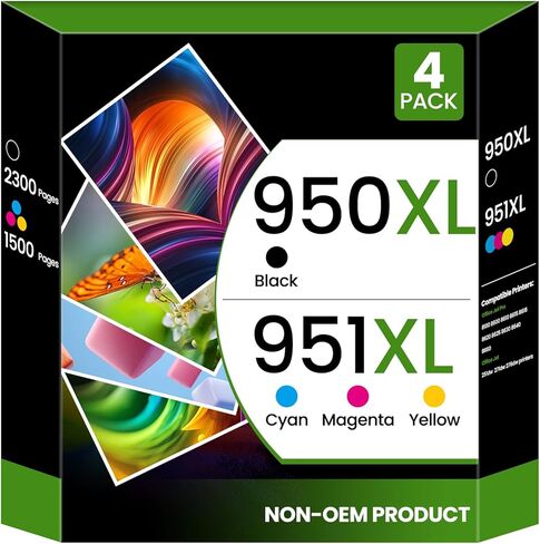 مجموعة خراطيش حبر 950XL 951XL بديلة لطابعة HP 950 XL 951 XL Work for Office Jet Pro 8600 8610 8615 8620 8625 8630 8640 8660 8100 8110 251DW 276DW (4 عبوات، أسود/سماوي/أرجواني/أصفر) in Kuwait