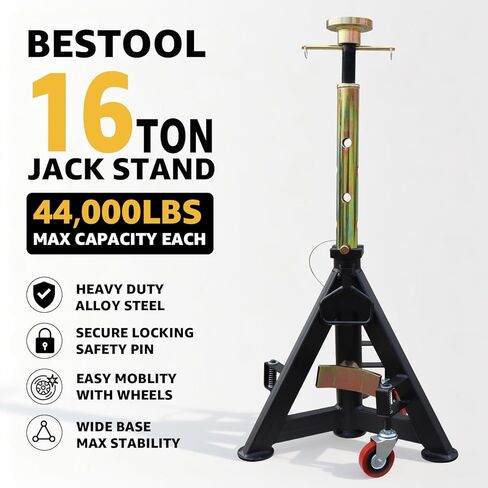 BESTOOL 16 Ton Heavy Duty Jack Stands Pair – 35,000 lbs Rated Capacity, Adjustable 26" to 40.9", Rolling Design for Trucks, Trailers, Tractors & Heavy Equipment in Saudi Arabia