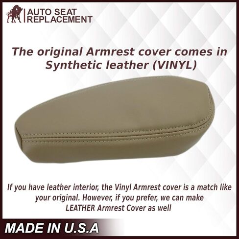 1995 1996 1997 1998 1999 Chevy Tahoe Suburban Silverado Leather Seat Cover Replacement, 95-99 Chevy 1500 2500 3500 Leather Seat Cover, Made in USA (Medium Neutral Tan, Armrest (Fits Both Sides)) in Saudi Arabia