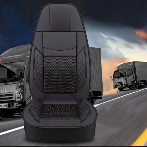 غطاء مقعد شاحنة نصف مقطورة داكن لـ Kenworth T680 T880 T480 T680E، تغطية كاملة من الجلد شديد التحمل + مسند ظهر وسادة المقعد، أجزاء حماية للمقعد من نسيج شبكي هوائي، الإصدار B-أسود in Kuwait