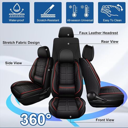 DISUTOGO 2 Row 5 Seat Covers Fit for Jeep Wrangler 2003-2026 3D Lumbar Support Waterproof Faux Leather Automotive Seat Covers Protector(5 Seats,Black&Red) in Saudi Arabia