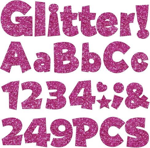 249 Pcs Glitter Bulletin Board Letters Numbers and Punctuation, 4 Inch Alphabet Poster Board Cardboard Letter Cutouts with Adhesive Dots for Classroom Bulletin Board School Decorations (Hot Pink) in Kuwait