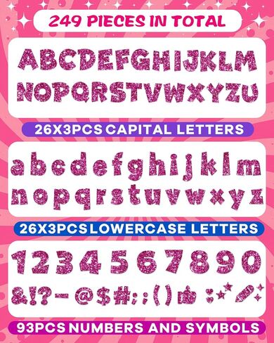 249 Pcs Glitter Bulletin Board Letters Numbers and Punctuation, 4 Inch Alphabet Poster Board Cardboard Letter Cutouts with Adhesive Dots for Classroom Bulletin Board School Decorations (Hot Pink) in Kuwait