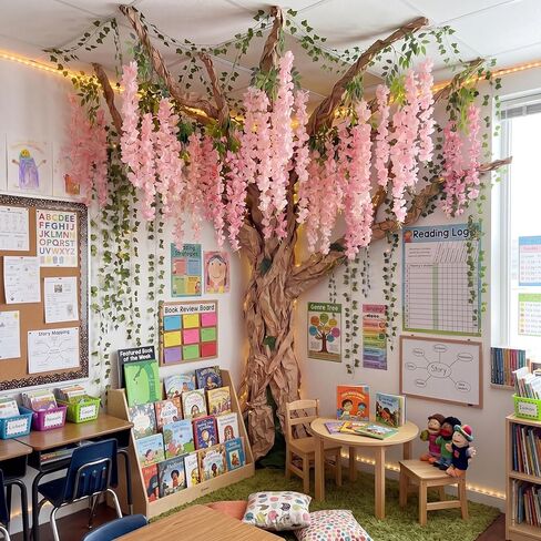 Zeyune 26 Pcs DIY Wisteria Tree for Room Classroom Ceiling Wall Decor 3D Bulletin Board Decorations Kraft Paper Tree Artificial Hanging Flower for Elementary Teacher Chalkboard(Multicolor) in Kuwait