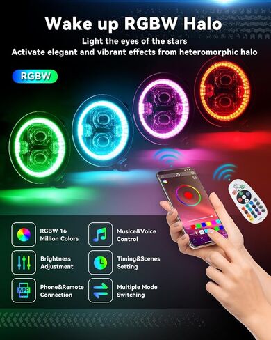 SUPAREE 9 بوصة مصابيح أمامية LED على شكل هالة حلقة عيون الملاك عن بعد للتحكم في تطبيق الهاتف 9 بوصة مستديرة DRL مناسبة لـ 2018-2026 Je-ep Wrangler JL Gladiator JT in Kuwait