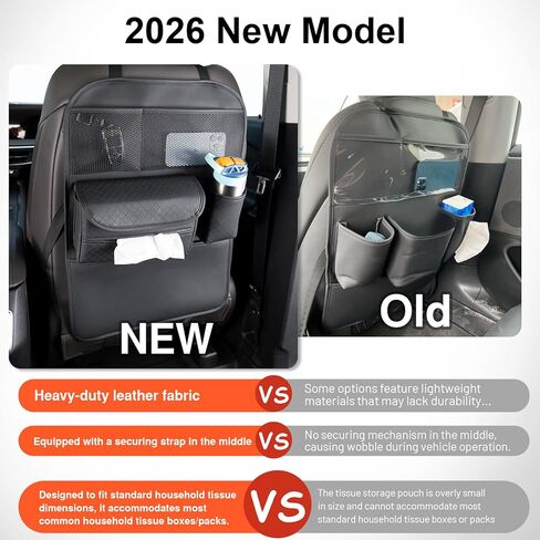 PU Leather Car Seat Back Organizer with Kick Mat Protectors, Tissue Box Storage, Cup Holder, Phone Holder for Road Trips. (Black) in Saudi Arabia