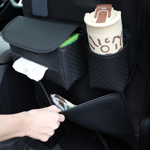 PU Leather Car Seat Back Organizer with Kick Mat Protectors, Tissue Box Storage, Cup Holder, Phone Holder for Road Trips. (Black) in Saudi Arabia