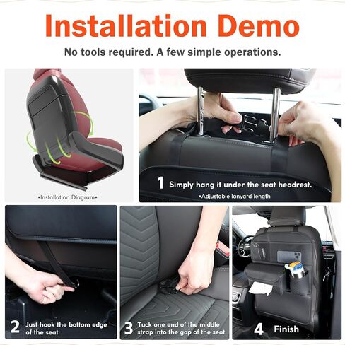 PU Leather Car Seat Back Organizer with Kick Mat Protectors, Tissue Box Storage, Cup Holder, Phone Holder for Road Trips. (Black) in Saudi Arabia