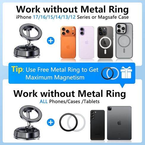PGU for Magsafe Dashboard & Windshield Car Phone Holder 2026 89+LBS Suction & 3600gf Magnetic 360° Adjustable Phone Holders for Your Car Cell Phone Car Mount for iPhone 17-12 Series in Kuwait