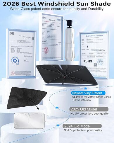 [2026 Upgrade] Weektic Windshield Sun Shade Umbrella [UPF50+ Crystal Nano Reflector] Protect Car from Sun Ray Damage, Umbrella Sun Shade for Car SUV Truck Keep Cool & Comfy, Medium (57" L x 31" W) in Saudi Arabia