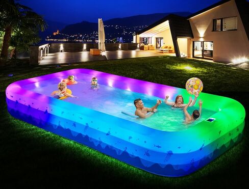 Large Inflatable Pool with Lights, 145" X 74" X 22" Family Inflatable Swimming Pools for Adults, Blow Up Pool Solar Powered, Inflatable PooI for Backyard (Air Pump Not Included) in Saudi Arabia