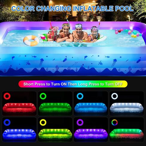 Large Inflatable Pool with Lights, 145" X 74" X 22" Family Inflatable Swimming Pools for Adults, Blow Up Pool Solar Powered, Inflatable PooI for Backyard (Air Pump Not Included) in Saudi Arabia