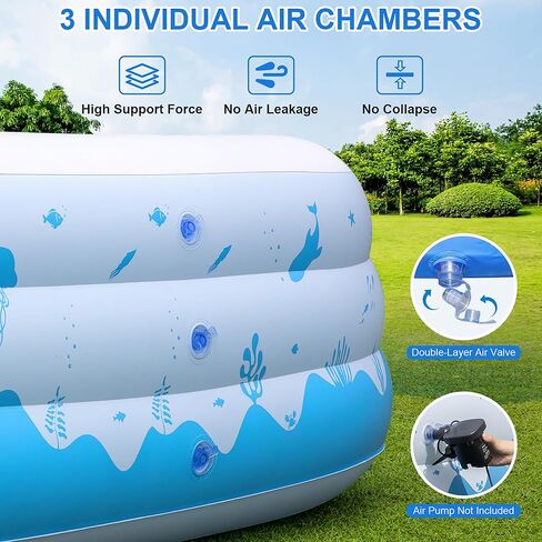 Large Inflatable Pool with Lights, 145" X 74" X 22" Family Inflatable Swimming Pools for Adults, Blow Up Pool Solar Powered, Inflatable PooI for Backyard (Air Pump Not Included) in Saudi Arabia