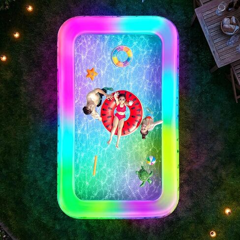 Large Inflatable Pool with Lights, 145" X 74" X 22" Family Inflatable Swimming Pools for Adults, Blow Up Pool Solar Powered, Inflatable PooI for Backyard (Air Pump Not Included) in Saudi Arabia