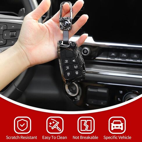 JeCar Key Fob Cover Zinc Alloy Key Case with Keychain Compatible with Chevy Silverado/GMC Sierra/Suburban/Tahoe/GMC Yukon 2020-2024/Colorado 2023-2024/Hummer EV 2022-2024, 6 Buttons Smart Key in Kuwait