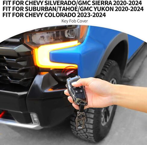 JeCar Key Fob Cover Zinc Alloy Key Case with Keychain Compatible with Chevy Silverado/GMC Sierra/Suburban/Tahoe/GMC Yukon 2020-2024/Colorado 2023-2024/Hummer EV 2022-2024, 6 Buttons Smart Key in Kuwait
