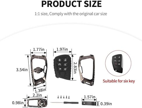 JeCar Key Fob Cover Zinc Alloy Key Case with Keychain Compatible with Chevy Silverado/GMC Sierra/Suburban/Tahoe/GMC Yukon 2020-2024/Colorado 2023-2024/Hummer EV 2022-2024, 6 Buttons Smart Key in Kuwait