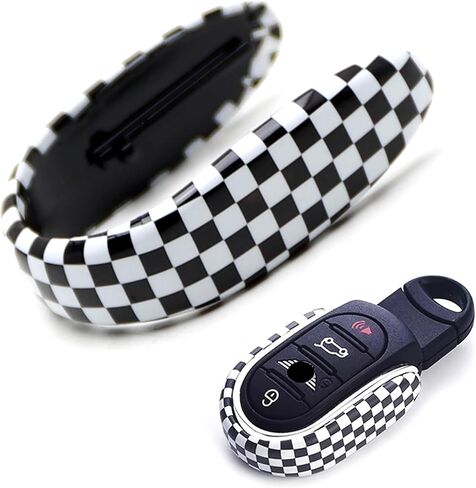 iJDMTOY Slim Size U-Shape Checkered Pattern Style Key Fob Shell Compatible with Mini Cooper 3rd Gen F55 F56 F57 F54 F60 Smart Key Fob in Kuwait