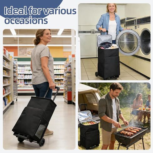 Utility Carts 63L Large Shopping Carts for Groceries and Reusable Shopping Bags, with Waterproof Lining, Grocery Cart on Wheels, Rolling Shopping Cart, Portable for Shopping, School, Laundry, Travel in Saudi Arabia