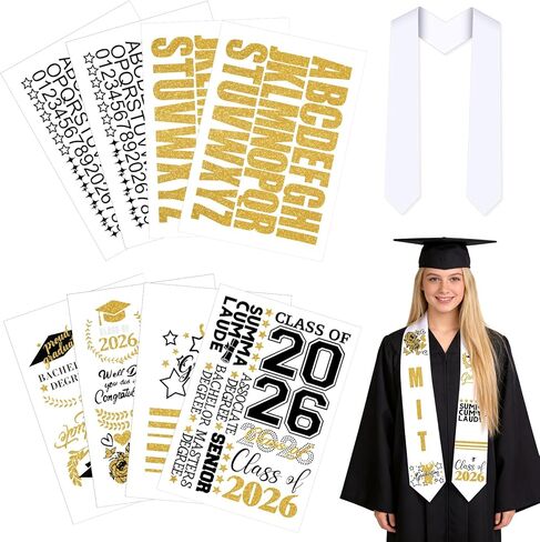 Meetory Graduation Stole Sash - Personalized Iron on transfers, DIY Customize Graduation Stole, Class of 2026 Decorations, Custom Iron on transfers for Graduation in Kuwait