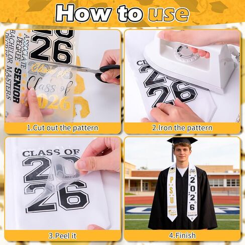 Meetory Graduation Stole Sash - Personalized Iron on transfers, DIY Customize Graduation Stole, Class of 2026 Decorations, Custom Iron on transfers for Graduation in Kuwait