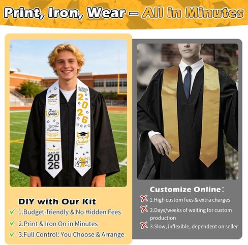Meetory Graduation Stole Sash - Personalized Iron on transfers, DIY Customize Graduation Stole, Class of 2026 Decorations, Custom Iron on transfers for Graduation in Kuwait