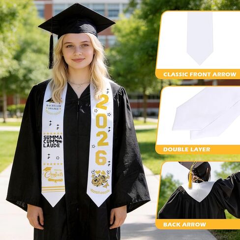 Meetory Graduation Stole Sash - Personalized Iron on transfers, DIY Customize Graduation Stole, Class of 2026 Decorations, Custom Iron on transfers for Graduation in Kuwait